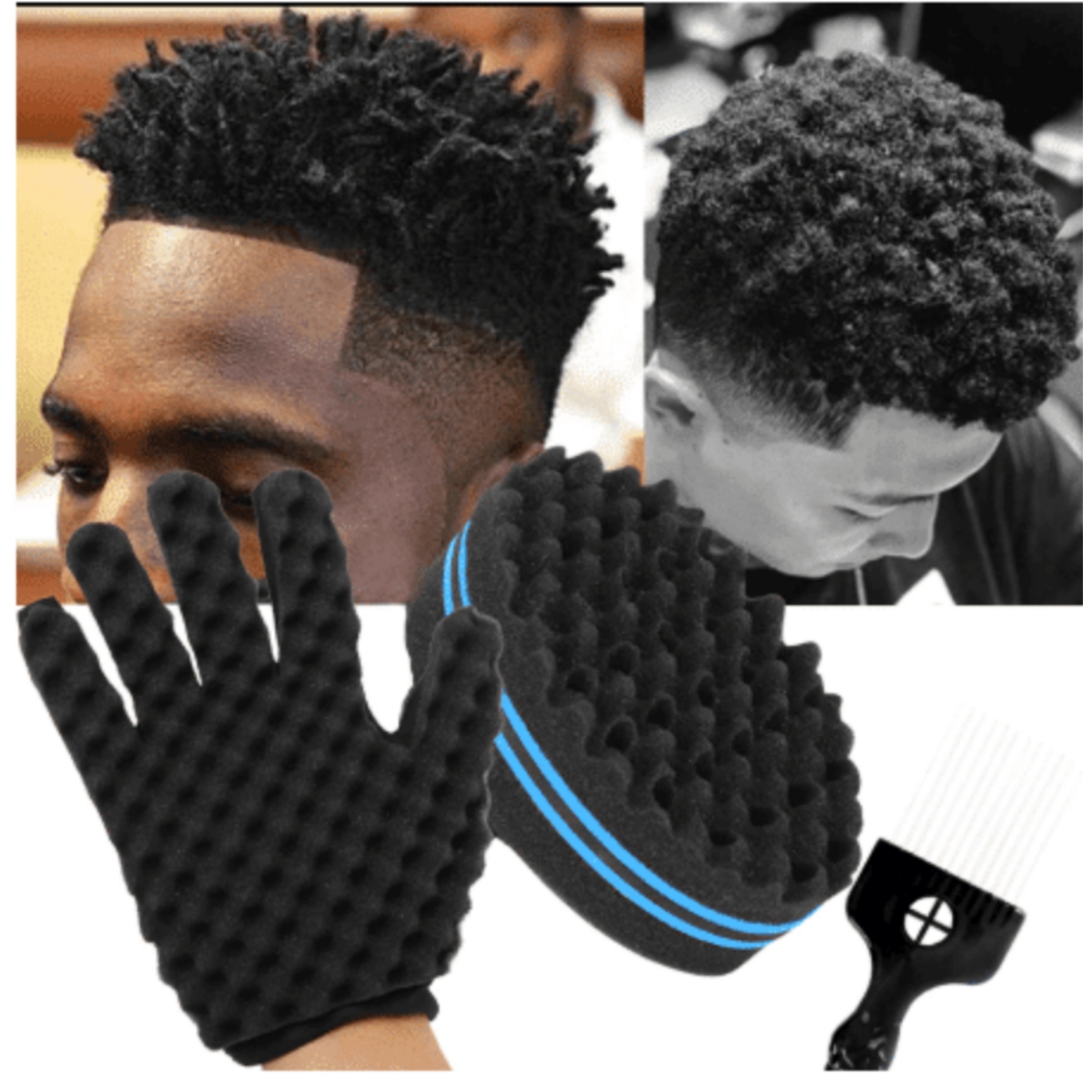 Afro Hair Styling Sponge Gloves & Braids – Dal | Barber